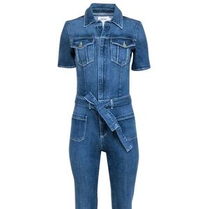 Denim Jumpsuit with Belt Bell Bottoms